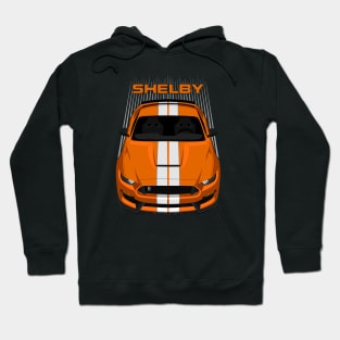 Ford Mustang Shelby GT350 2015 - 2020 - Orange - White Stripes Hoodie